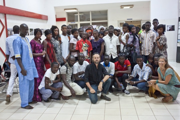 The Gambia - Opening night of Photos Tell Stories exhibition - the photography students with Jason Florio and  Helen Jones-Florio 