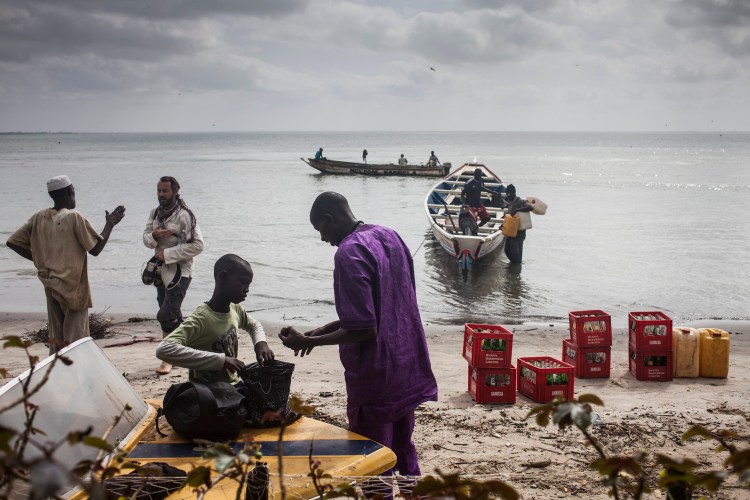 Jason Florio arrival at Banjul from Jinack island by Pirogue