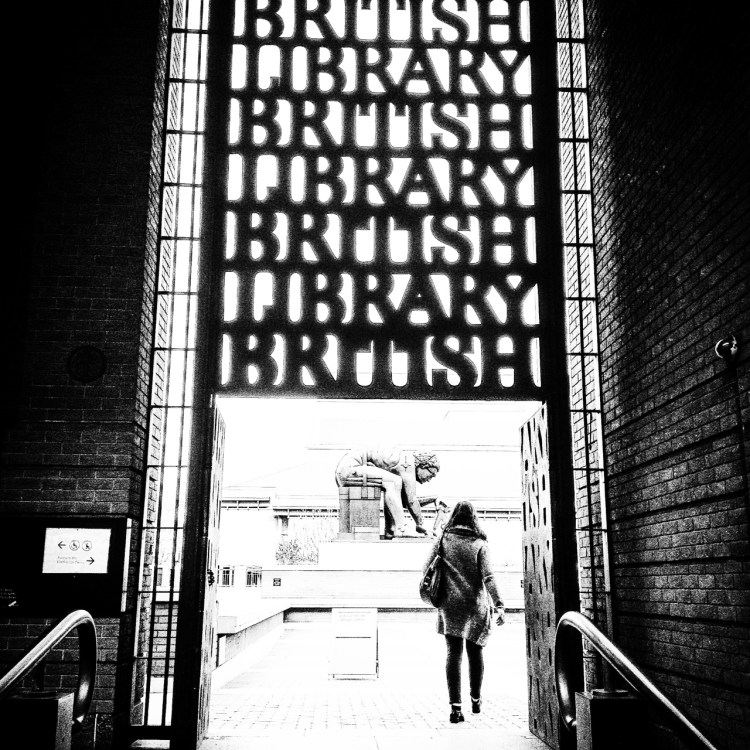 The entrance to the British Library, with the statue of Newton by Paolozzi. Image © Helen Jones-Florio