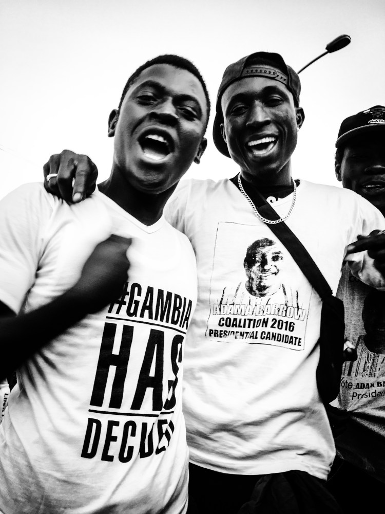 #GambiaHasDecided - Gambian boys wearing their t-shirts for President Barrow Senegal inauguration celebrations, at Westfields junction, in The Gambia © Helen Jones-Florio