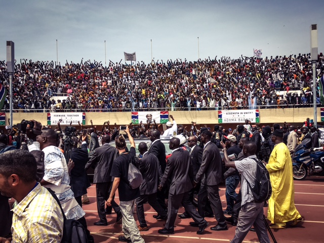 The arrival of President Adama Barrow of the Republic of The Gambia, to Bakau Stadium - to be sworn in on Gambia soil © Helen Jones-Florio