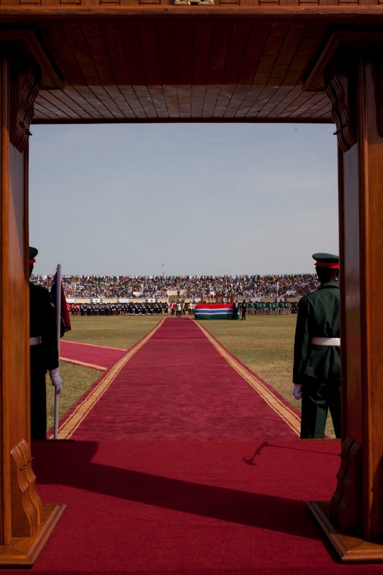 The red carpet to the podium where President Barrow is sworn in, Bakau Stadium © Helen Jones-Florio