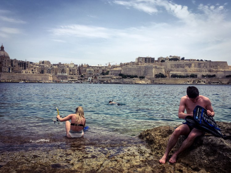 On the rocks - swim time, Manoel Island, Malta © Helen Jones-Florio