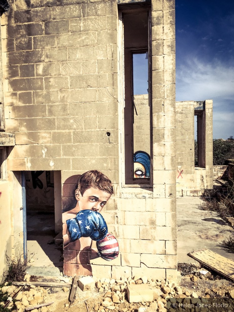 'Peep Show' - Graffiti, Malta - American boxer boy ©Helen Jones-Florio