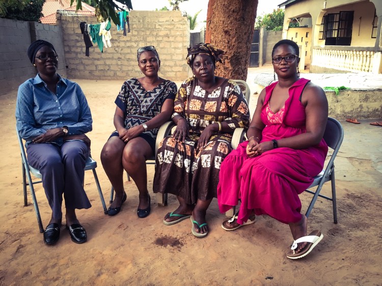 Human rights lawyers, with their client, Jugana Suso: L-R: Hawa Sisay Sabally, Rachel Yvonne Mendy, Juguna Suso, Yassin Sanghor © Helen Jones-Florio (2nd Camera)