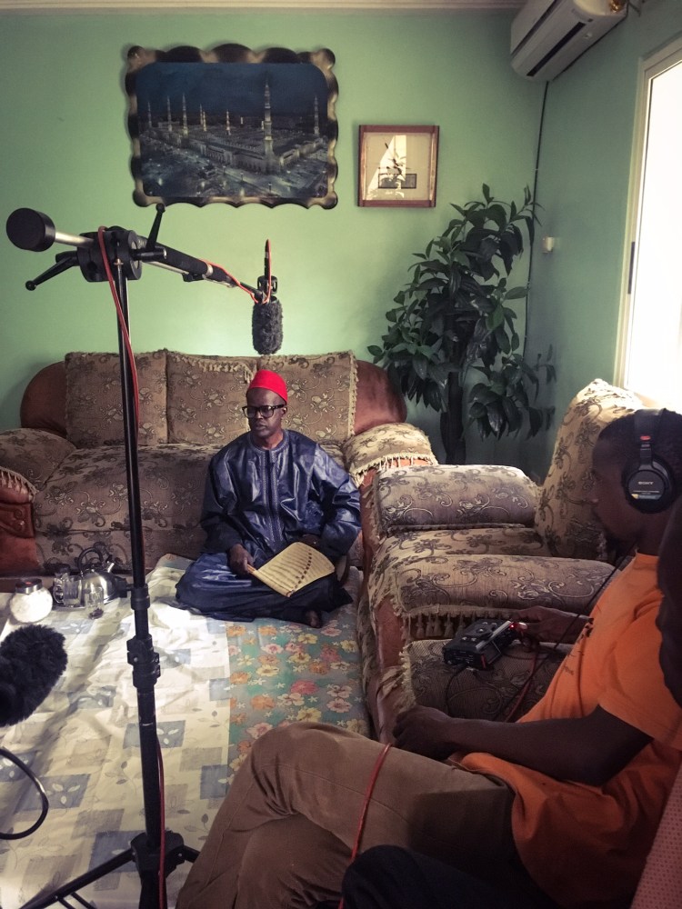 Preparing to interview Imam Baba Leigh at his home ©Helen Jones-Florio