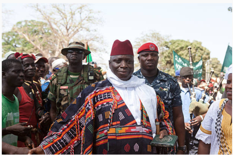 Ex-president, Yahya Jammeh, with his ever-present security force ©Jason Florio