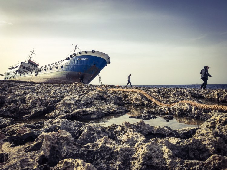 Walking Malta - Beached tanker, Qawra Point, San Pawl il-Baħar, Malta ©Helen Jones-Florio