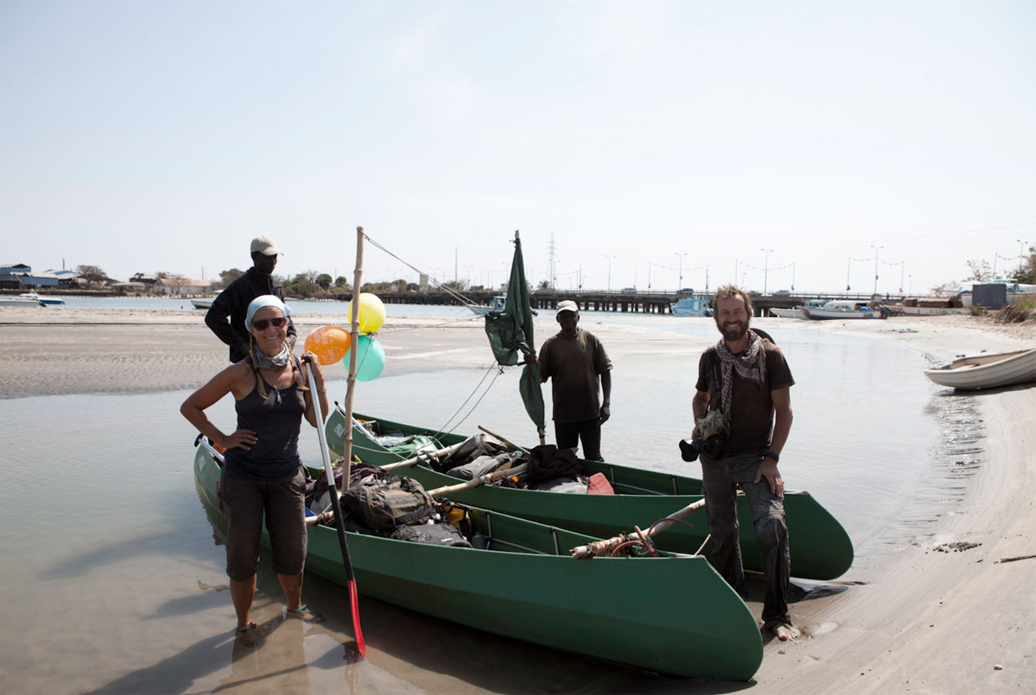The River Gambia Expedition team at the end of the journey at Denton Bridge, The Gambia
