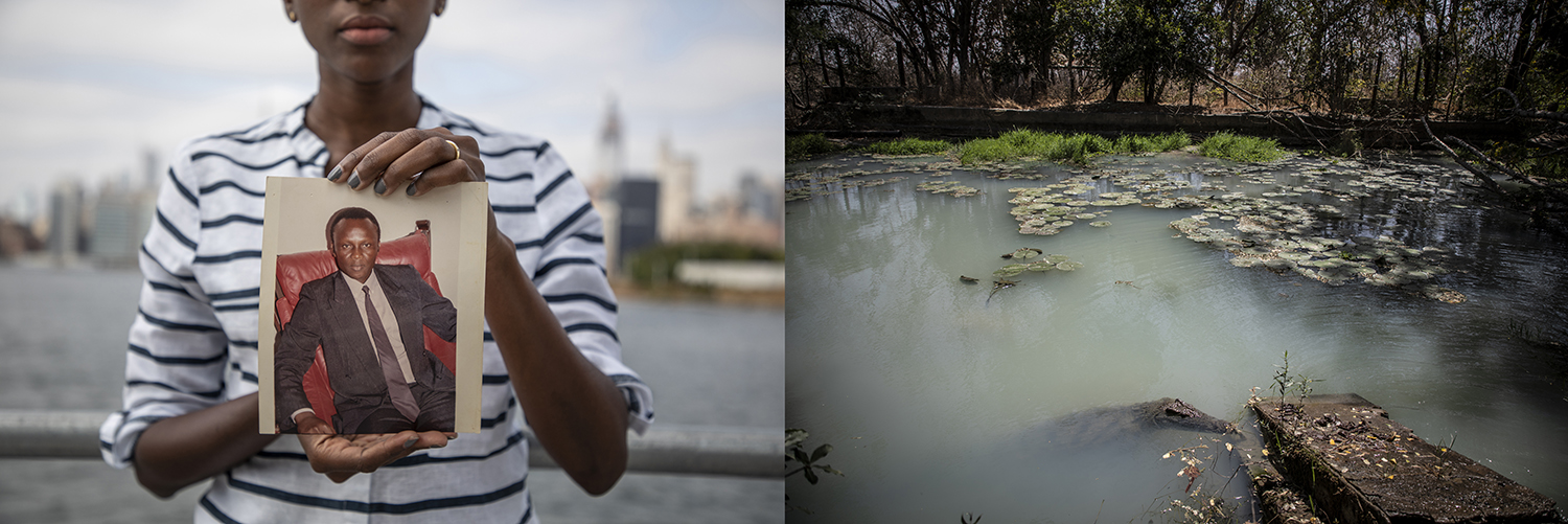 The Photoville FENCE 2020 - Nana Jo Ndow holds a photograph of her father, Saul Ndow who was killed by Gambian security forces. 'Gambia - victims, and resisters' ©Jason Florio/Helen Jones-Florio