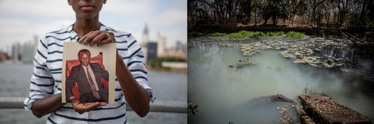 The Photoville FENCE 2020 - Nana Jo Ndow holds a photograph of her father, Saul Ndow who was killed by Gambian security forces. 'Gambia - victims, and resisters' ©Jason Florio/Helen Jones-Florio