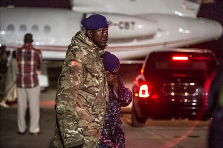 Supporters of the ex-president, Yahya Jammeh, of The Gambia weep at Banjul International Airport after saying goodbye to him as he leaves the Gambia for exile in Equatorial Guinea. Jammeh lost the election to Adama Barrow on December 2nd 2016 but refused to step down until today (21/0