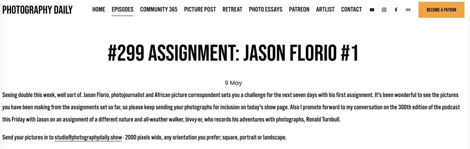 Photography Daily Assignment: Jason Florio #1 opening page