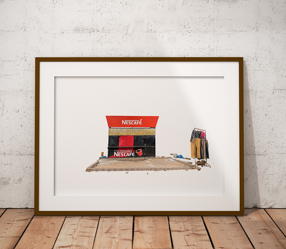 African Doors: a framed photography print of a local shop advertising Nescafe, The Gambia. Image ©Helen Jones-Florio