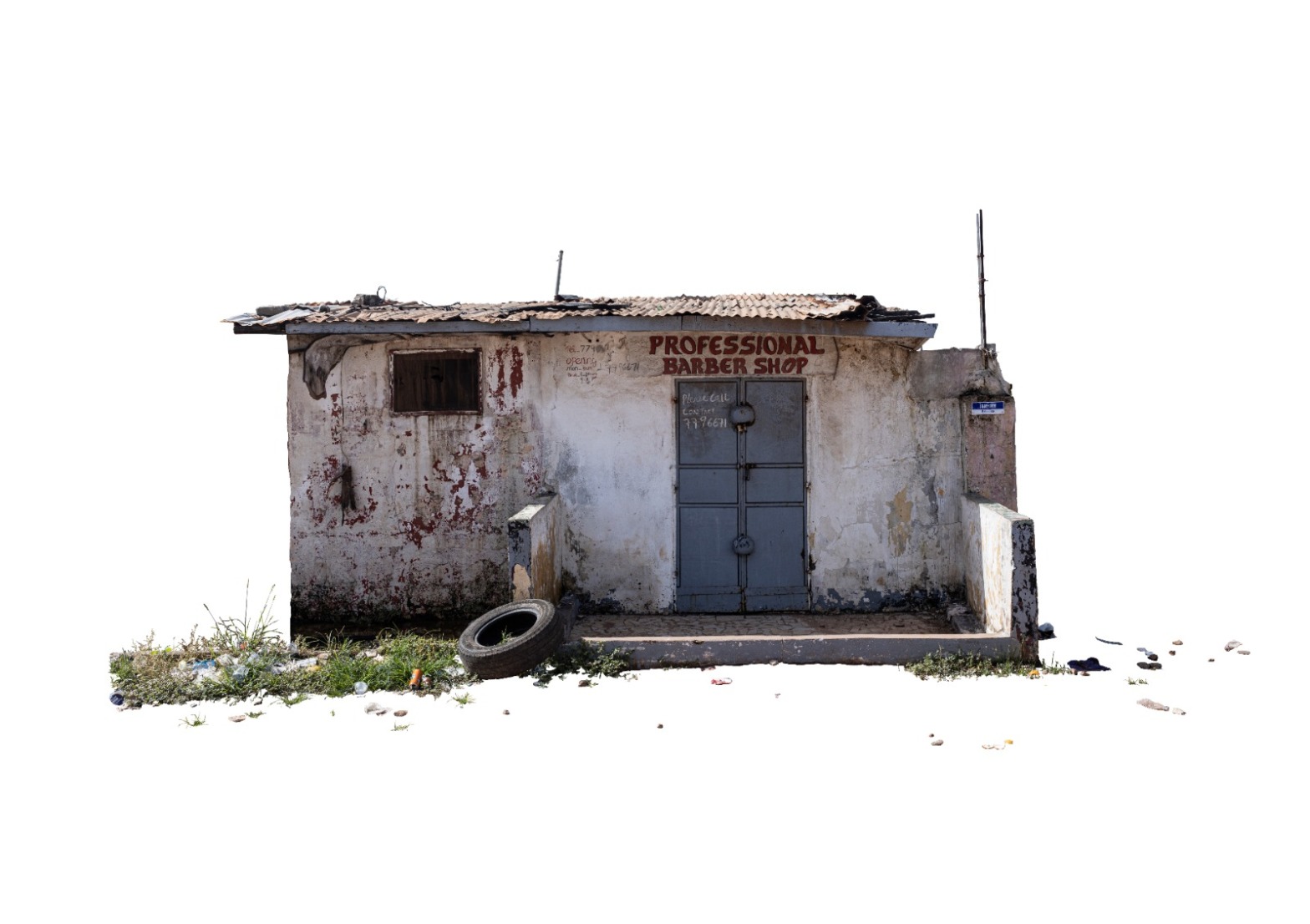 Photography Prints - African Doors by Helen Jones-Florio - storefront of a closed barber shop in The Gambia, West Africa