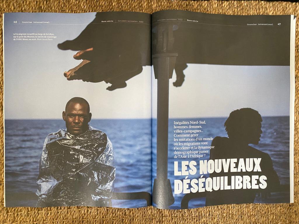 Media: Courier International - Image of a West African rescued migrant, in the Mediterranean Sea, © Jason Florio